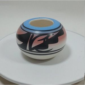 Vintage Mini Southwestern Native American Bud Vase Hand Painted Signed (bvb)